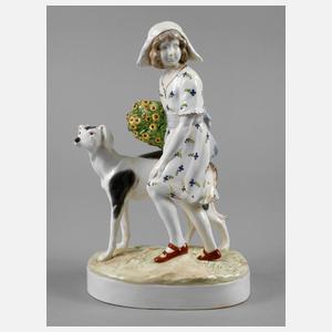 Goldscheider Wien Mädchen mit Haube und Barsoi