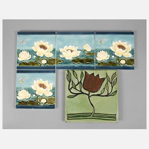 Fünf Jugendstilfliesen