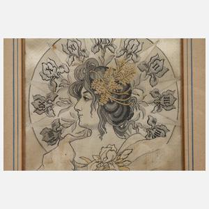 Seidenwebbild nach Alfons Mucha