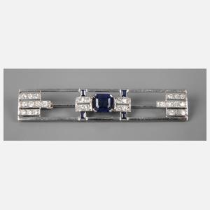 Platinbrosche mit Saphir und Diamanten