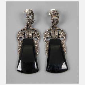 Paar Ohrhänger mit Onyx und Markasiten