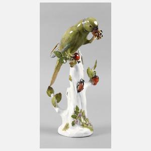 Meissen ”Papagei auf Stamm, fressend”