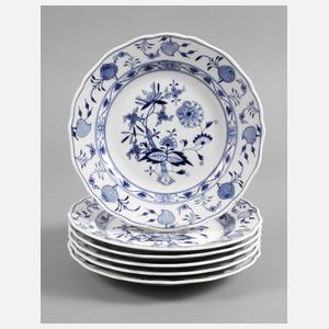 Meissen sechs Speiseteller ”Zwiebelmuster”