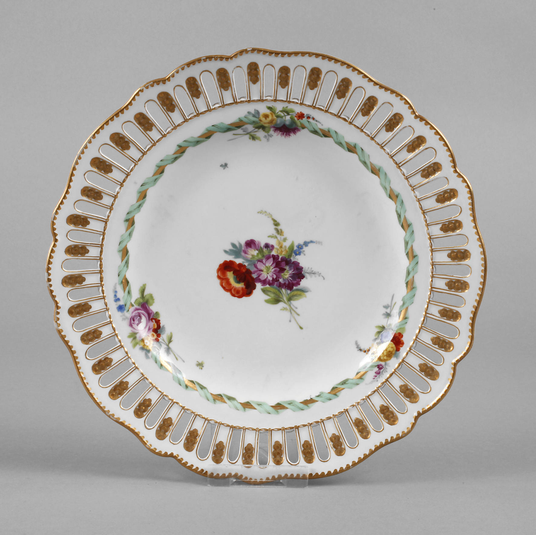 Meissen Durchbruchteller Blumenmalerei