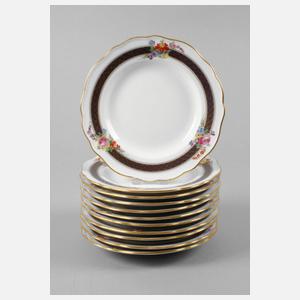 Meissen elf Brotteller Bordüre mit Blumenbuketts
