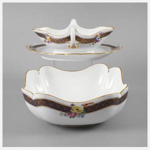 Meissen Sauciere und Kartoffelschüssel Bordüre mit Blumenbuketts