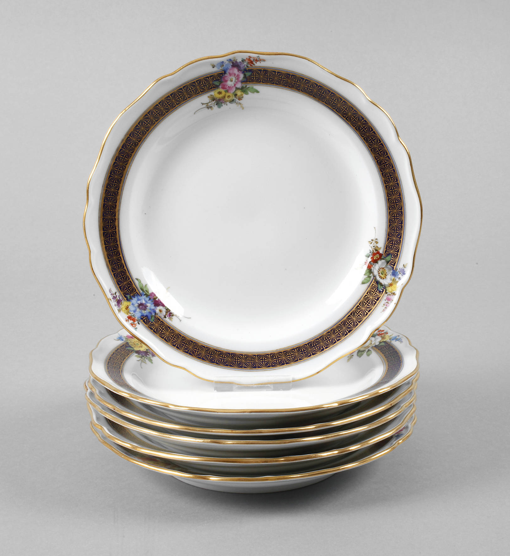 Meissen sechs Kuchenteller Bordüre mit Blumenbuketts