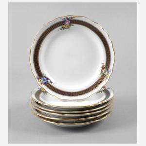 Meissen sechs Kuchenteller Bordüre mit Blumenbuketts