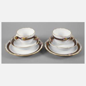 Meissen zwei Gedecke Bordüre mit Blumenbuketts