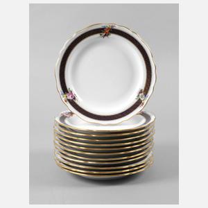 Meissen zwölf Vorspeisenteller Bordüre mit Blumenbuketts