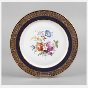 Meissen Speiseteller Kobaltfahne und Blütenbukett