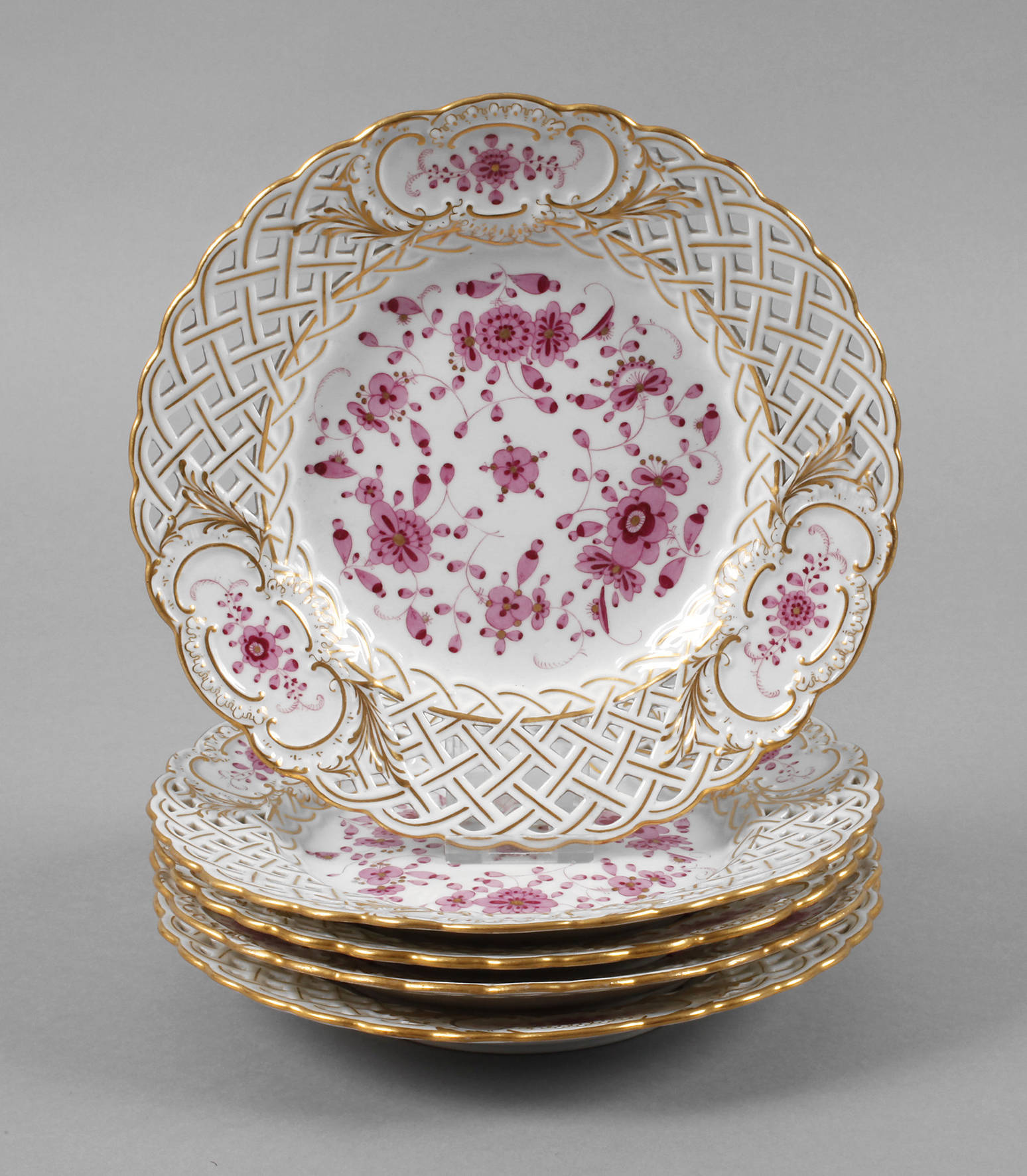 Meissen fünf Durchbruchteller ”Indische Malerei”