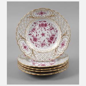 Meissen fünf Durchbruchteller ”Indische Malerei”