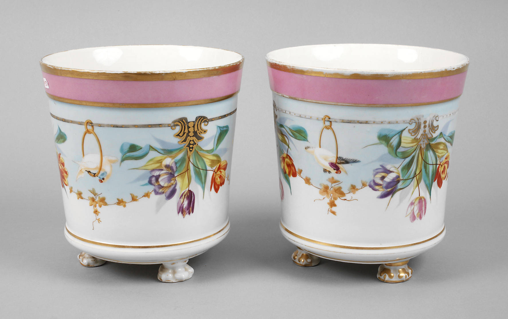 Paar Cachepots Papageiendekor