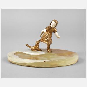 Chryselephantin Mädchen und Hund auf Schale