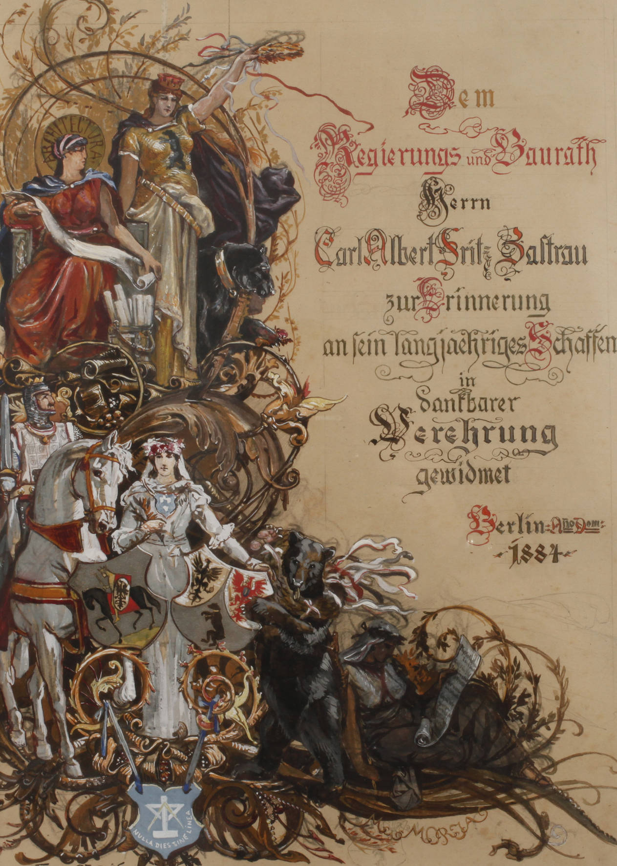 Ernst Albert Fischer-Cörlin, prachtvoller Urkundenentwurf