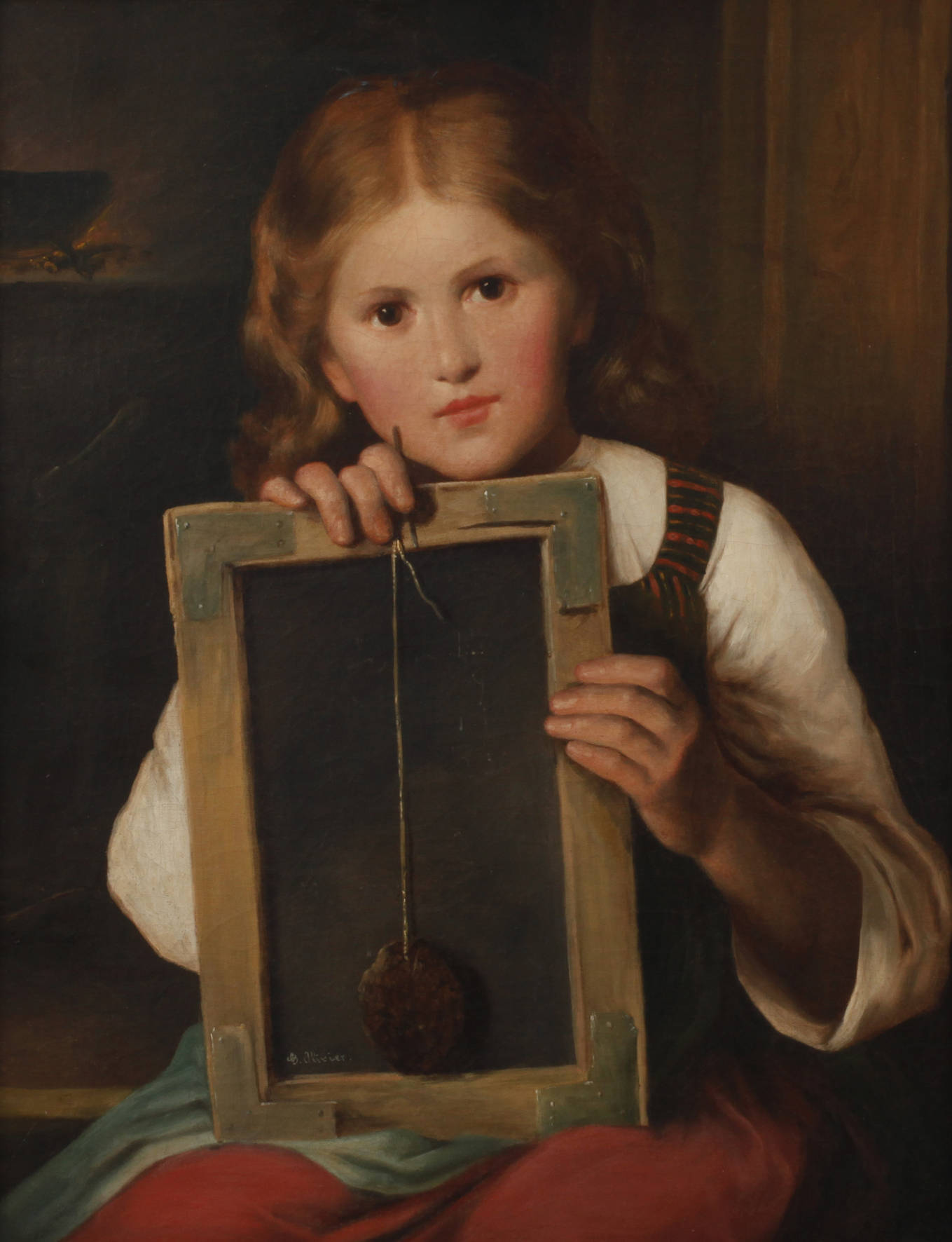H. Olivier, Mädchen mit Schiefertafel