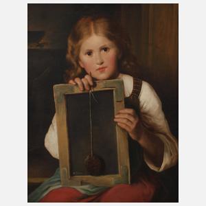 H. Olivier, Mädchen mit Schiefertafel