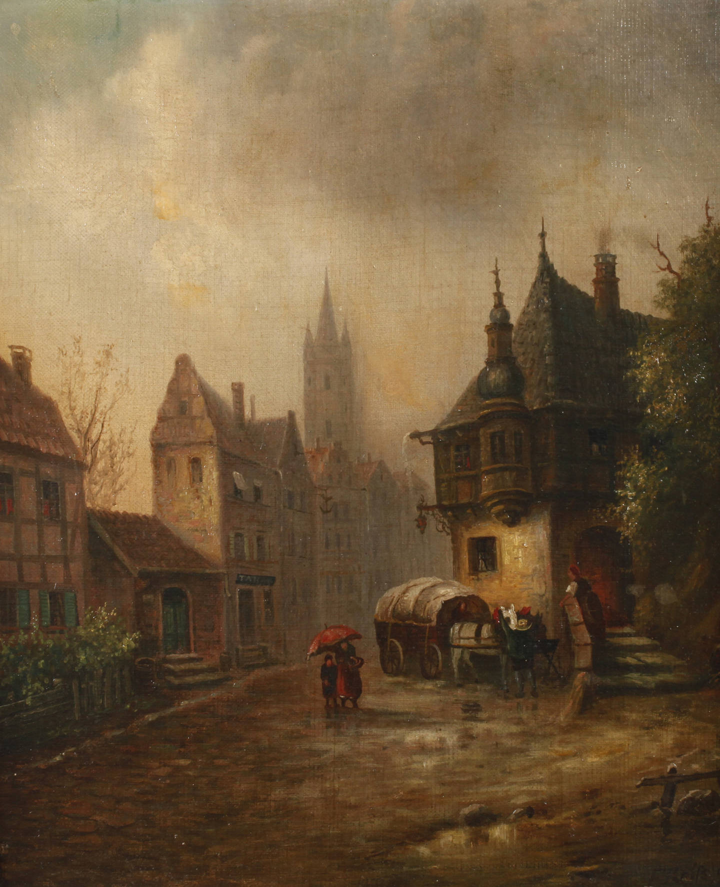 Fritz Reiss, attr., Altstadt im Regen