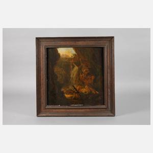 Tiroler Wildschütz am Wasserfall im Gebirge