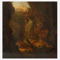 Tiroler Wildschütz am Wasserfall im Gebirge111