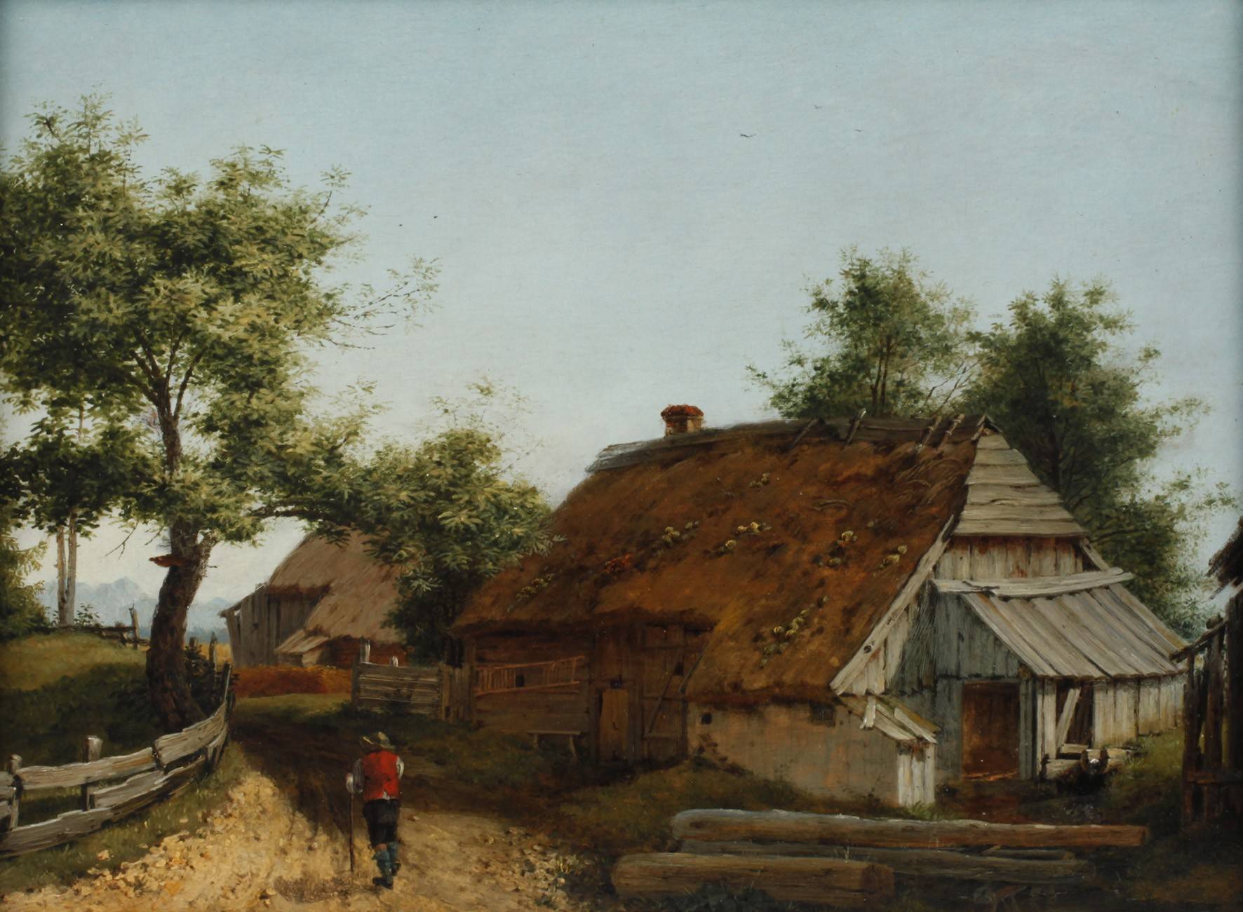 Wanderer auf der Dorfstraße