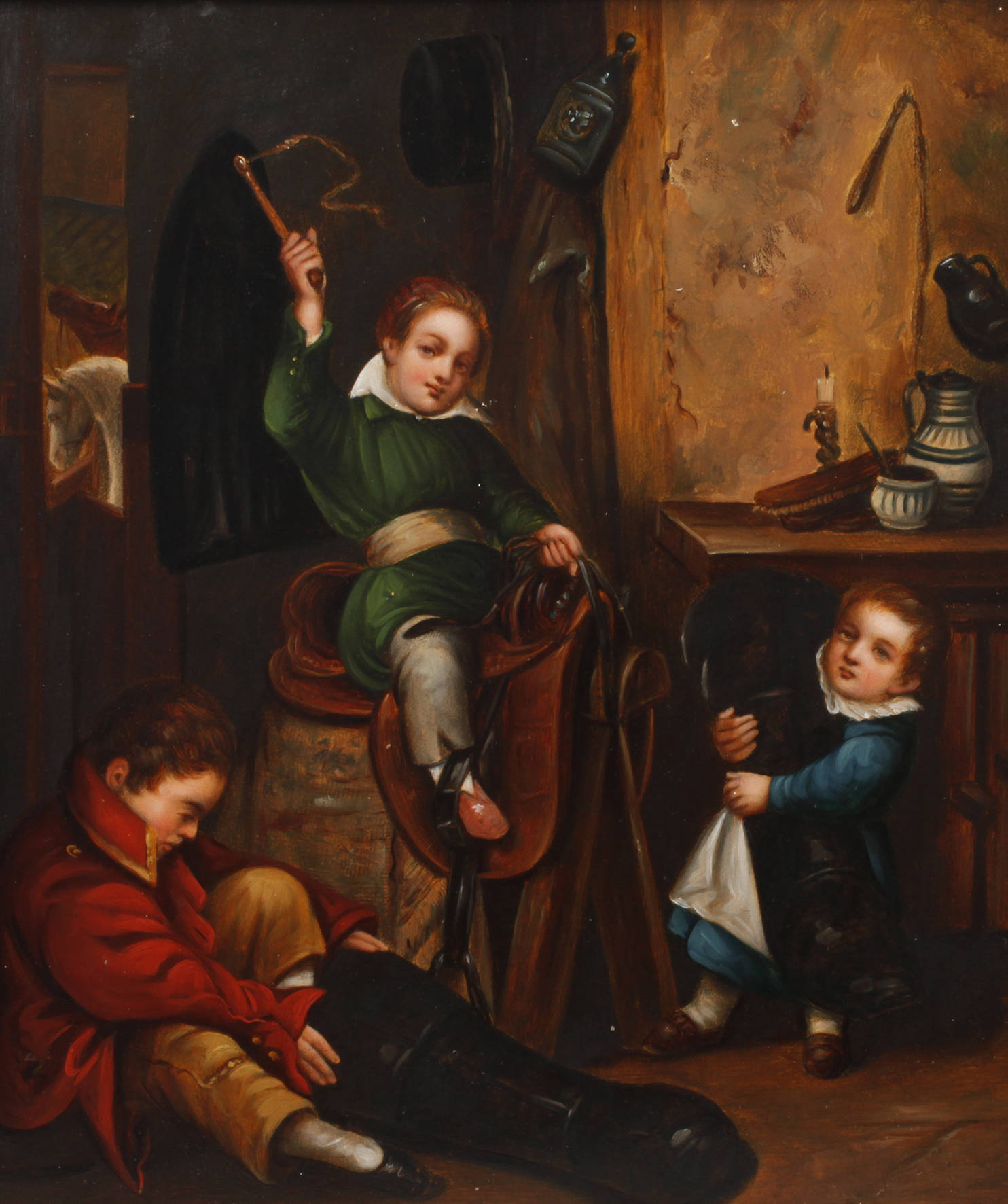 Spielende Kinder im Pferdestall