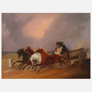 Pferdegespann in Pusztalandschaft