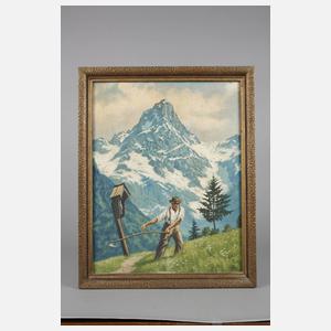 Willy Lucke, Almbauer bei der Mahd