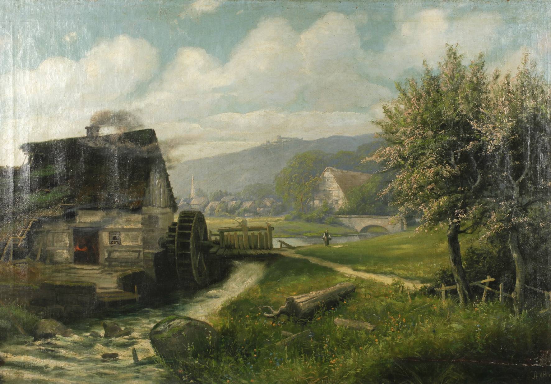 Prof. Heinrich Otto, attr., Schmiede in Frühlingslandschaft