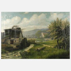 Prof. Heinrich Otto, attr., Schmiede in Frühlingslandschaft