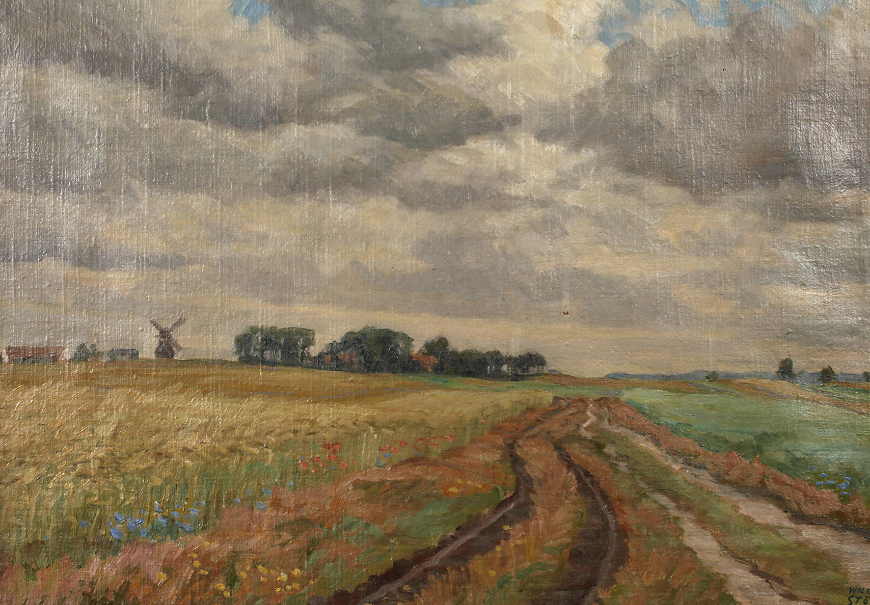 Willi Stöver, Weite Sommerlandschaft mit Windmühle