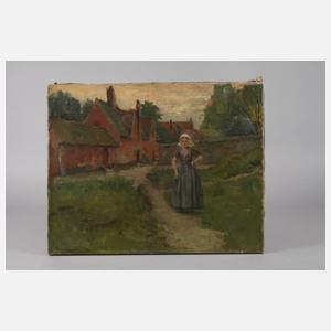 Bäuerin vor niederländischem Dorfidyll