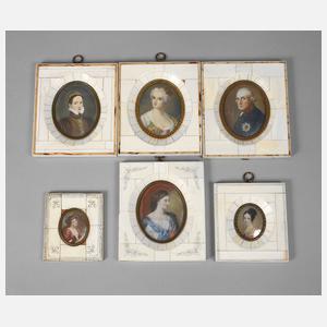 Sechs Elfenbeinminiaturen