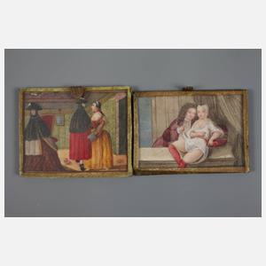 Zehn Elfenbeinminiaturen Erotika