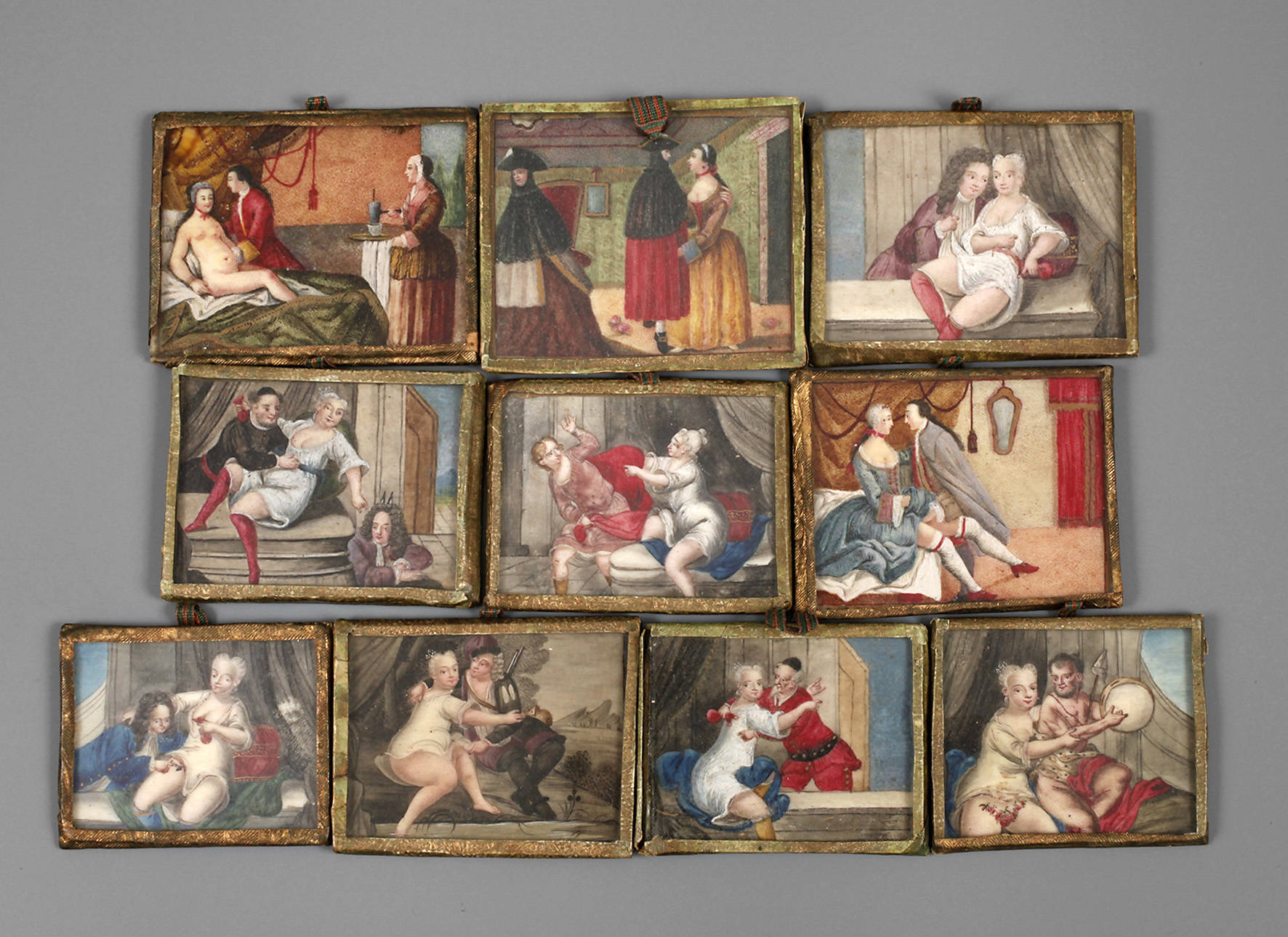 Zehn Elfenbeinminiaturen Erotika