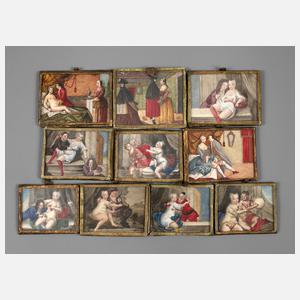 Zehn Elfenbeinminiaturen Erotika