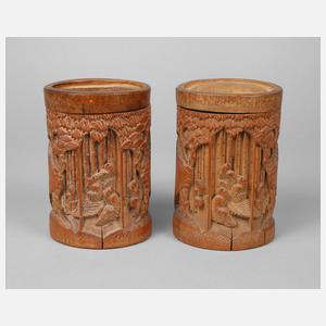 Paar geschnitzte Deckeldosen