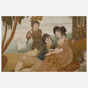 Seidenstickerei Familienidyll