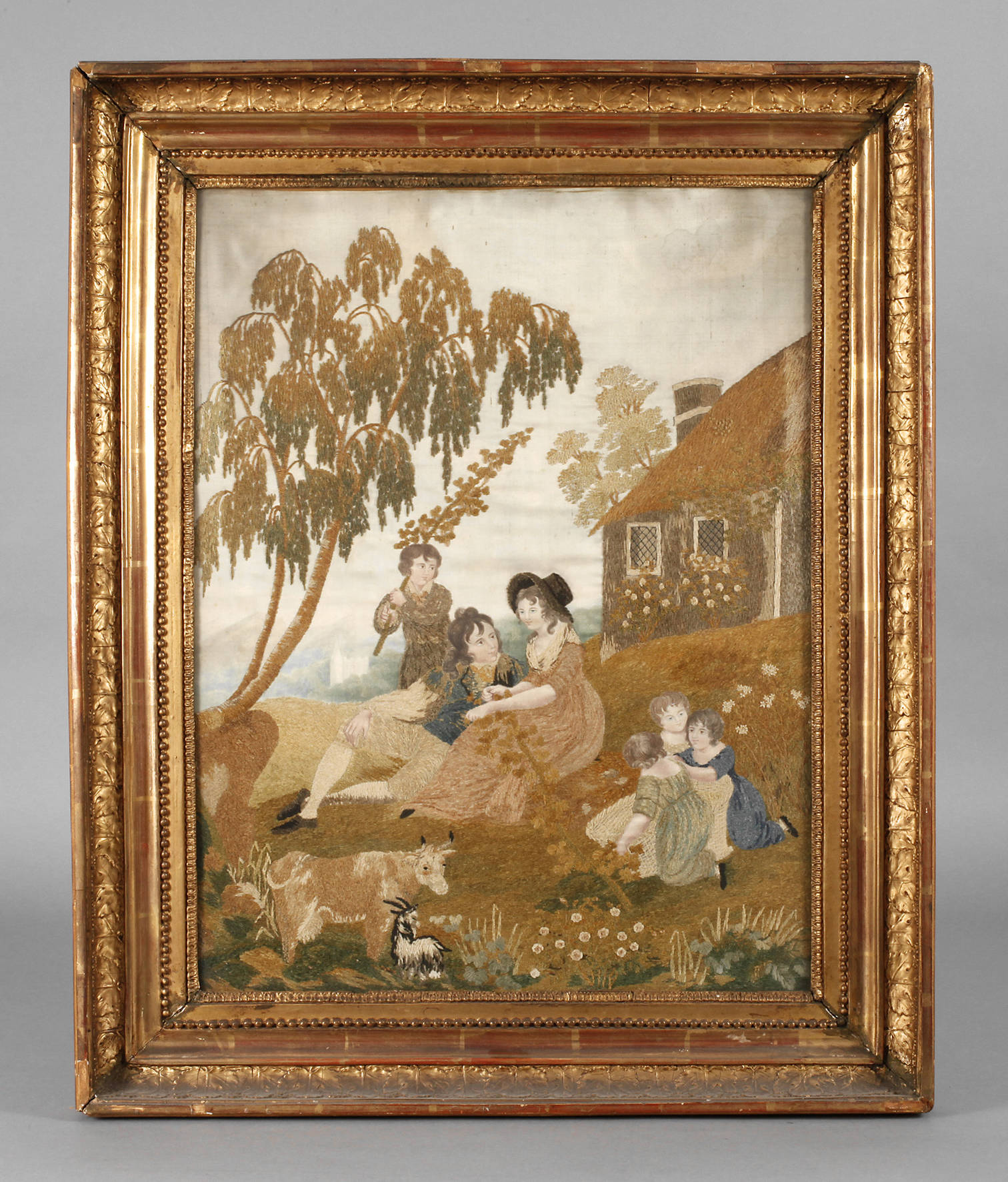 Seidenstickerei Familienidyll