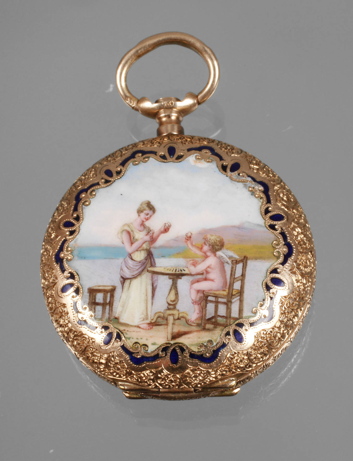 Hängeuhr Gold mit Email