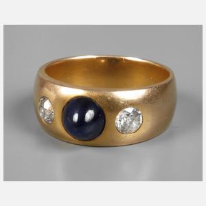 Herrenring mit Saphir und Diamanten