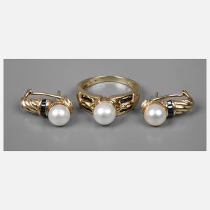 Schmuckset mit Perlen und Saphiren