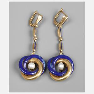Paar Ohrhänger mit Emaille und Perlen