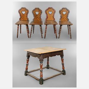 Bauerntisch und vier Stühle