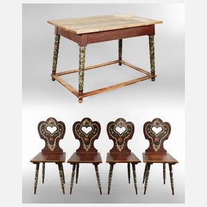 Bauerntisch und vier Stühle