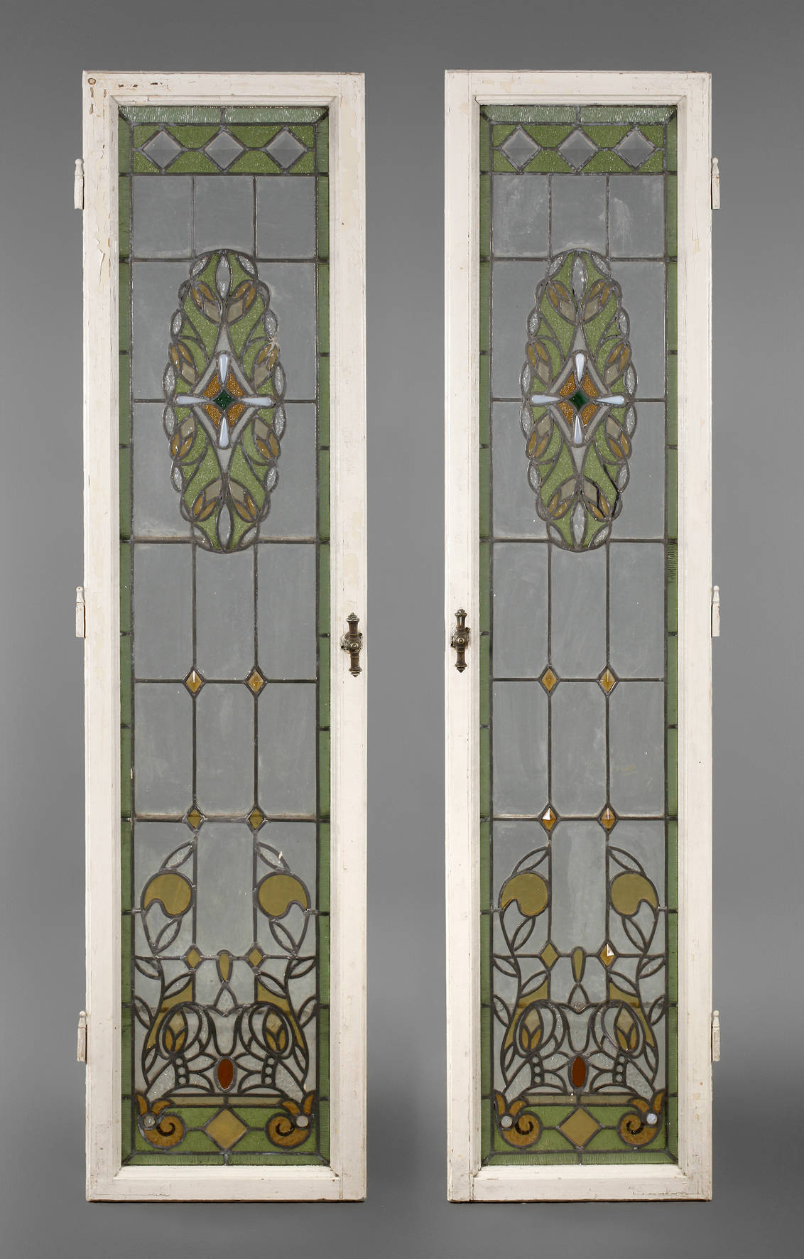 Paar Bleiglasfenster Jugendstil