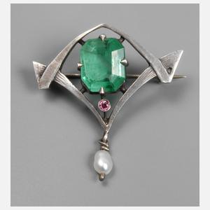 Jugendstilbrosche mit Steinbesatz