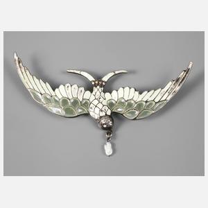 Vogelbrosche mit Fensteremaille