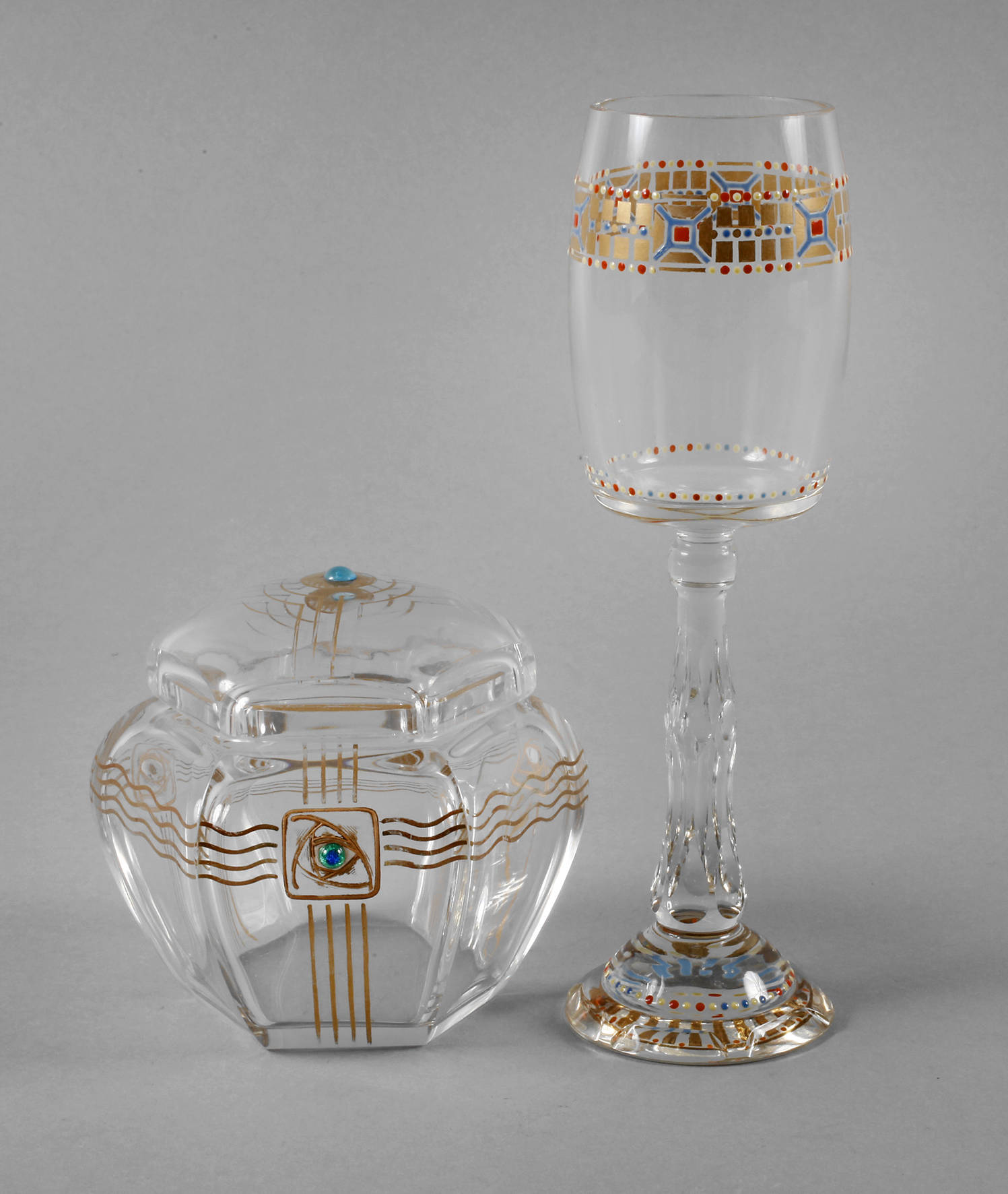 Deckeldose und Pokalglas Jugendstil